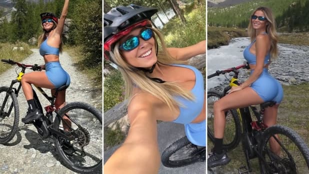 Fuga in alta quota per Diletta Leotta: le foto in mountain bike sulle Alpi
