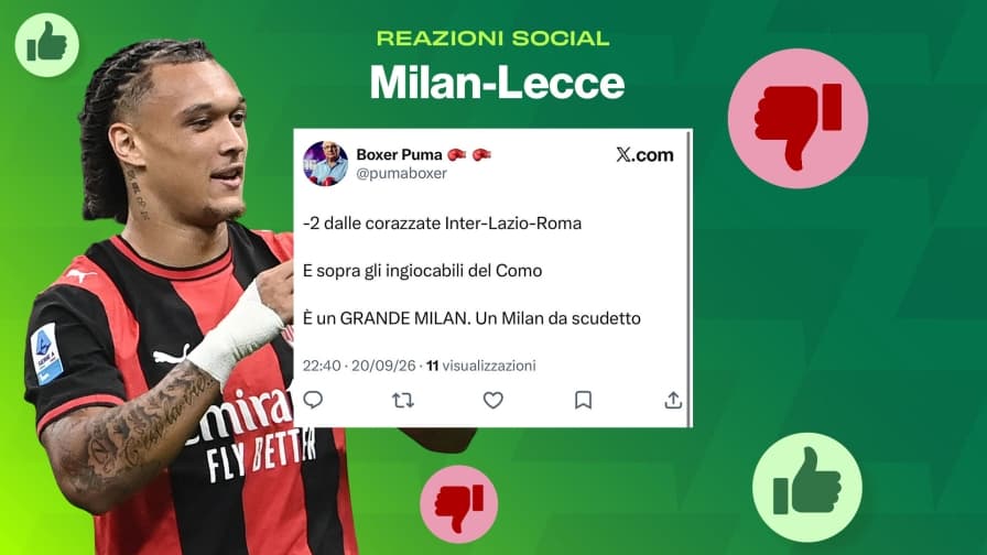 Milan-Lecce 3-0, reazioni social: "Theo Moreira", "Siamo da scudetto"