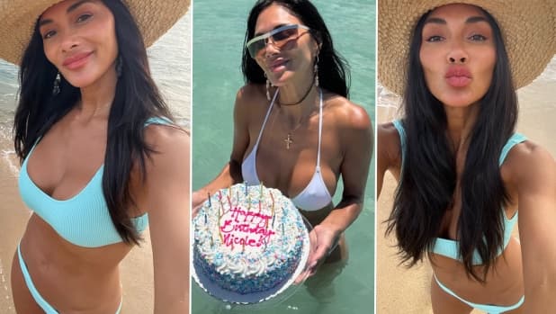 Nicole Scherzinger, bikini e torta al mare per il compleanno: a 48 anni è più sexy che mai