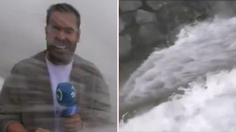 VIDEO Diretta shock in Spagna: onda improvvisa travolge giornalista e operatore